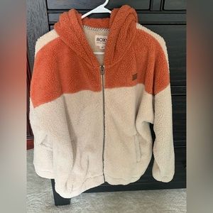 Roxy Cruise Control Colorblock Orange High Pile Fleece Hooded Jacket Size L
